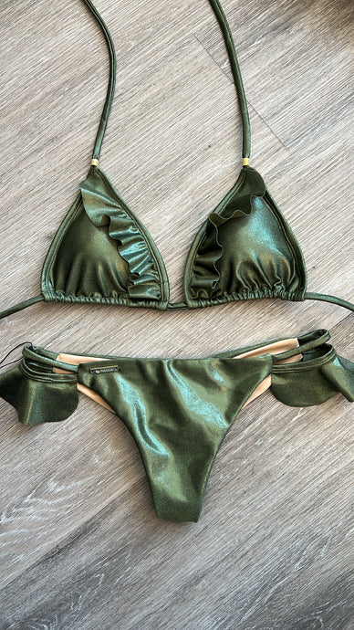 Metallic olive green ruffle