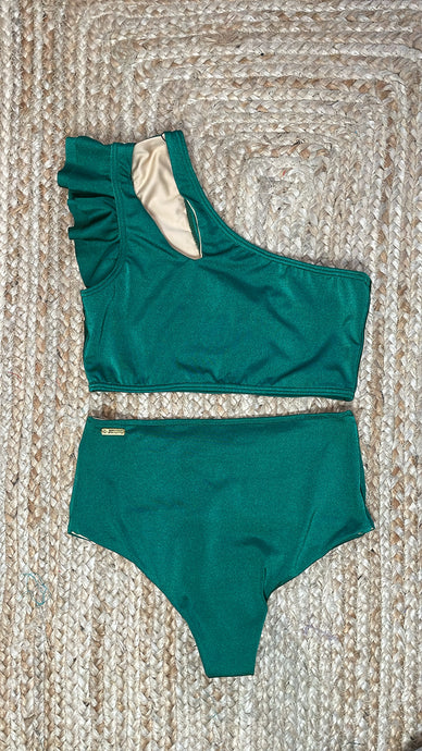 Ruffle dark green high waisted