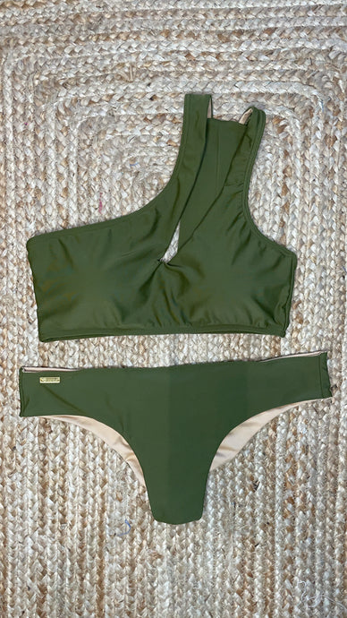 One shoulder olive green