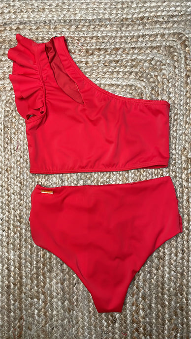 Ruffle red high waisted